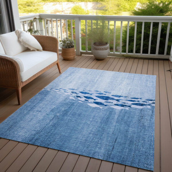 8' X 10' Sky Blue And Navy Blue Nautical Washable Indoor Outdoor Area Rug