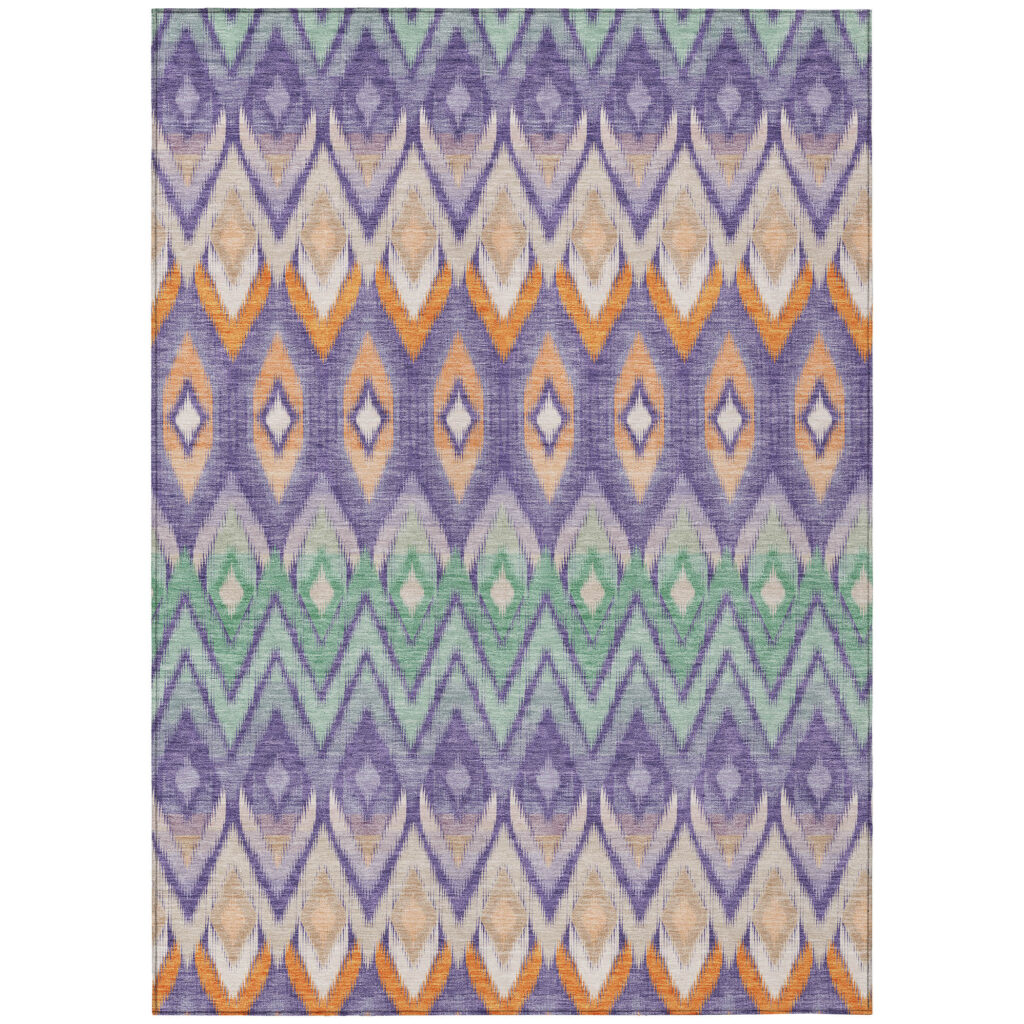 9' X 12' Purple Lilac And Orange Southwestern Washable Indoor Outdoor Area Rug