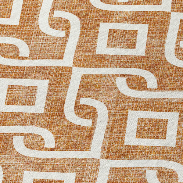 10' X 14' Orange And Ivory Geometric Washable Indoor Outdoor Area Rug