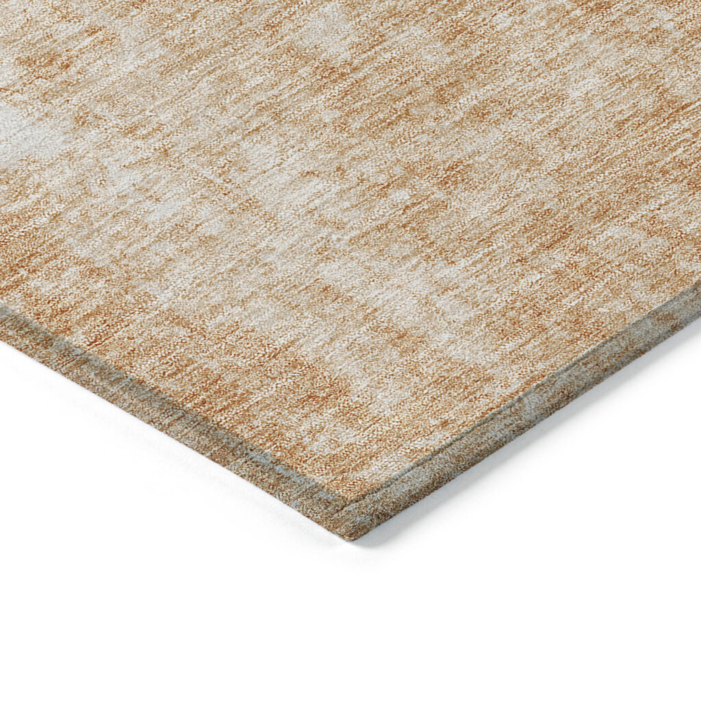 8' Terra Cotta Copper And Ivory Round Abstract Washable Indoor Outdoor Area Rug