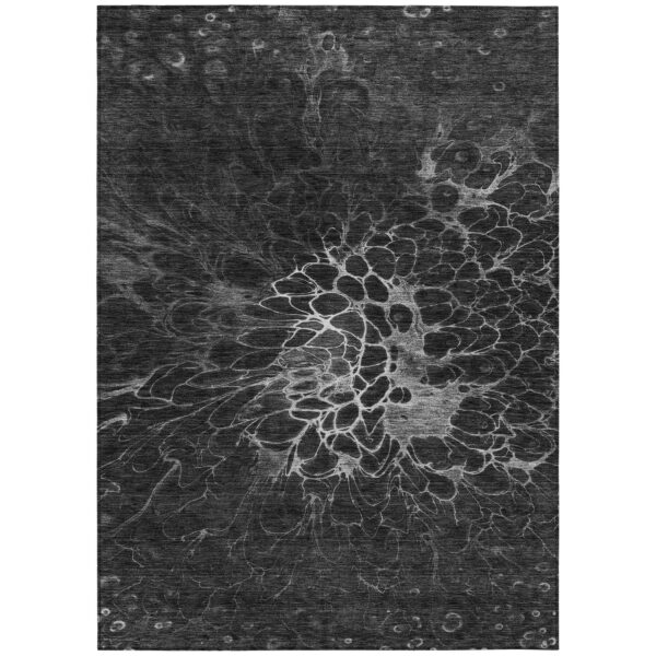 5' X 8' Charcoal Gray And Silver Abstract Washable Indoor Outdoor Area Rug
