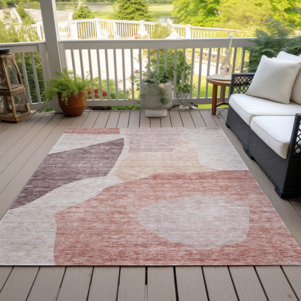 8' X 10' Blush Pink And Mauve Abstract Washable Indoor Outdoor Area Rug