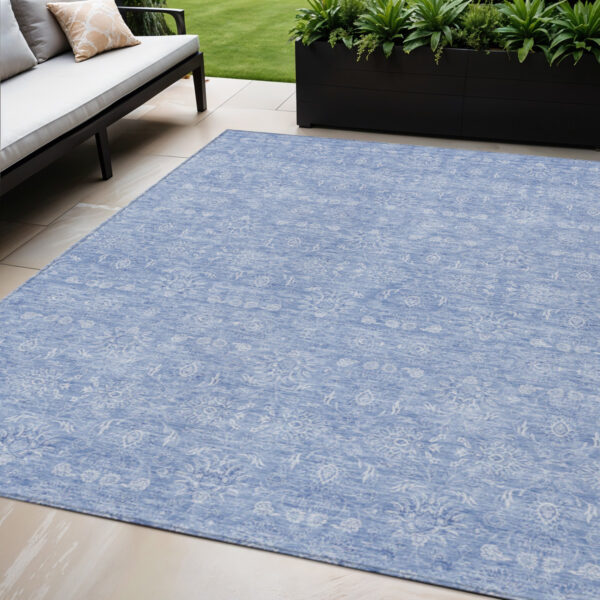 5' X 8' Sky Blue And Ivory Floral Washable Indoor Outdoor Area Rug