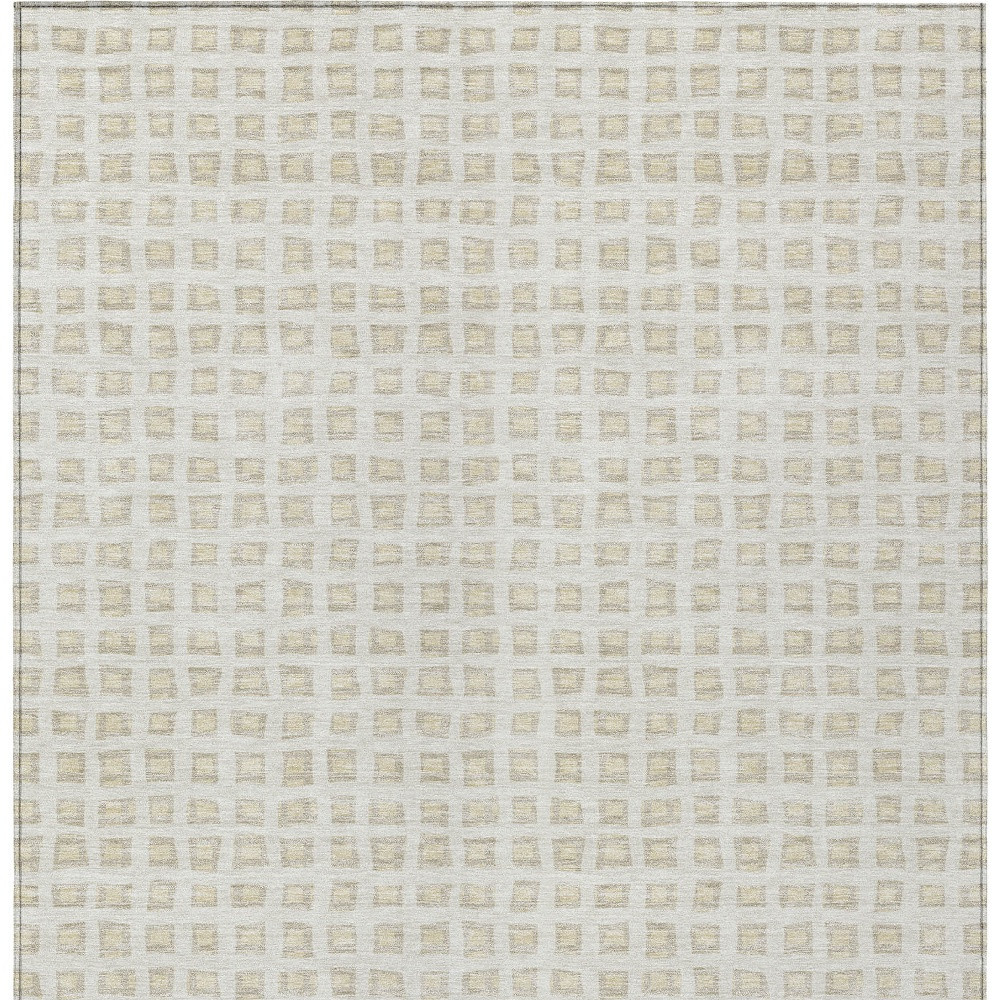9' X 12' Ivory And Beige Geometric Washable Indoor Outdoor Area Rug
