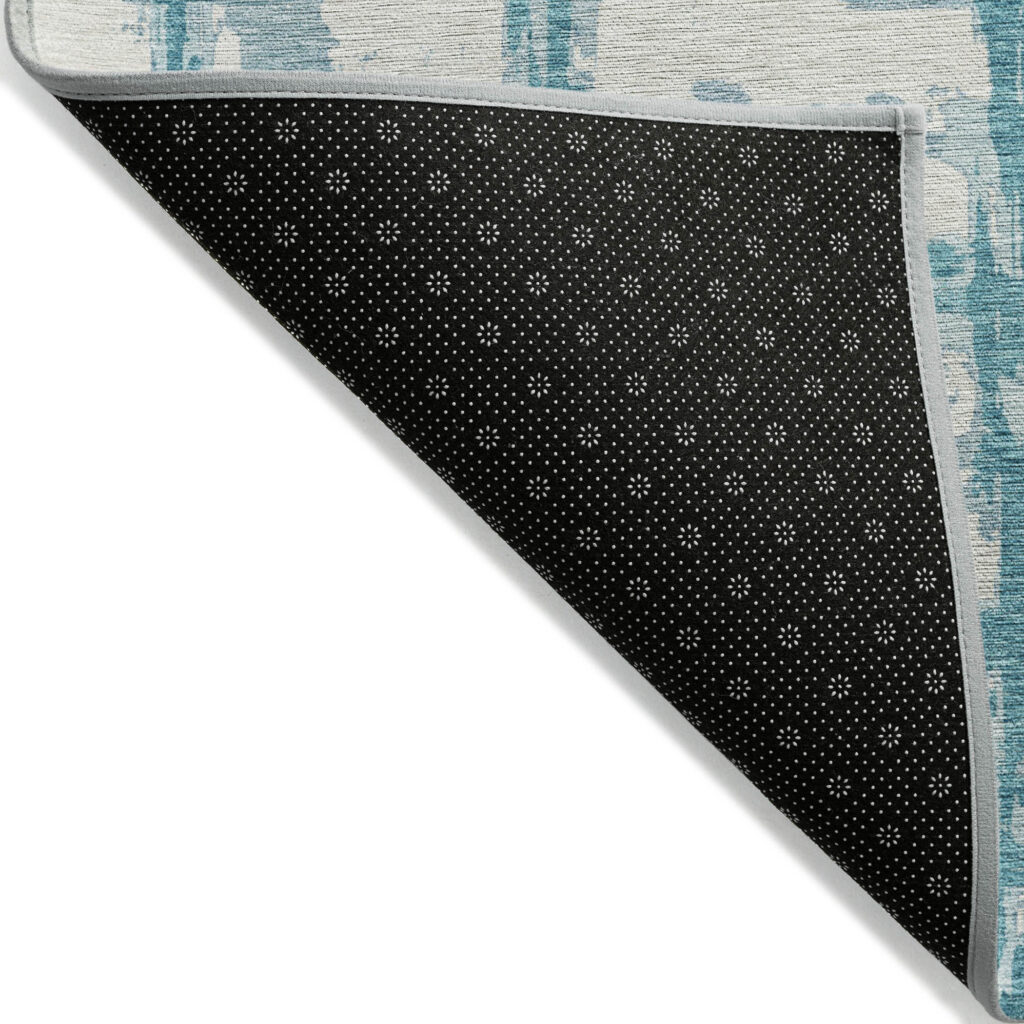 8' X 10' Teal Blue Aqua And Ivory Striped Washable Indoor Outdoor Area Rug