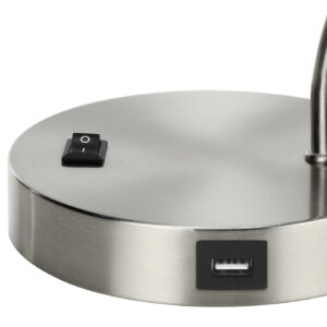 17" Nickel Metal Round USB Table Lamp With Nickel Dome Shade