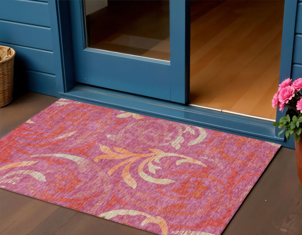 3' X 5' Blush Orange And Ivory Floral Washable Indoor Outdoor Area Rug
