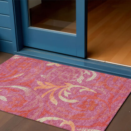3' X 5' Blush Orange And Ivory Floral Washable Indoor Outdoor Area Rug