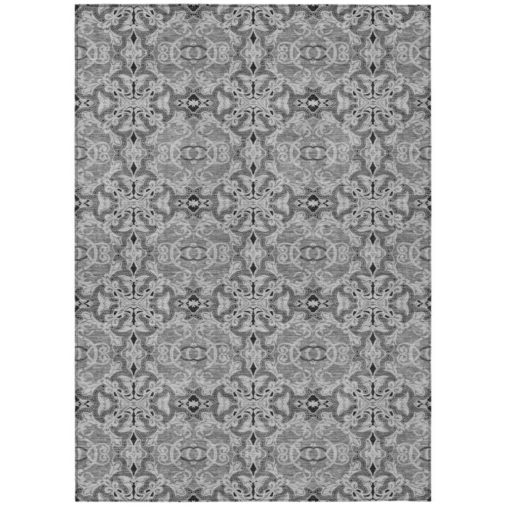 10' X 14' Gray Silver And Charcoal Medallion Washable Indoor Outdoor Area Rug