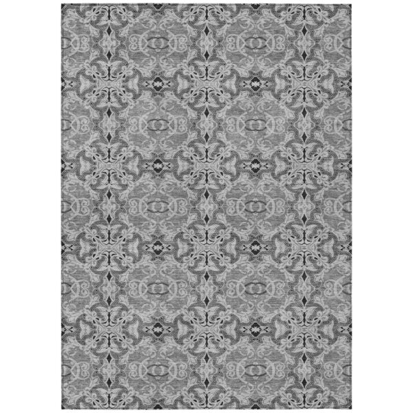 10' X 14' Gray Silver And Charcoal Medallion Washable Indoor Outdoor Area Rug