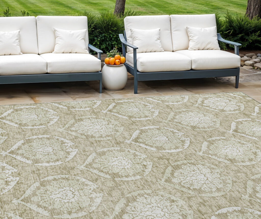 8' X 10' Tan And Beige Medallion Washable Indoor Outdoor Area Rug