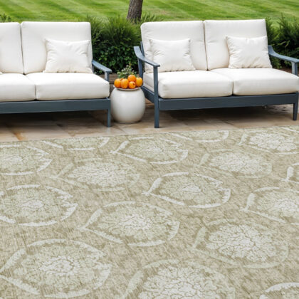 8' X 10' Tan And Beige Medallion Washable Indoor Outdoor Area Rug