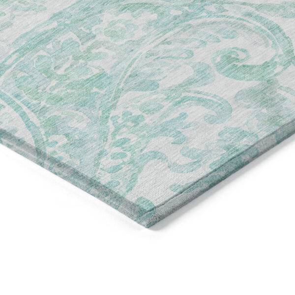 5' X 8' Turquoise And Ivory Paisley Washable Indoor Outdoor Area Rug