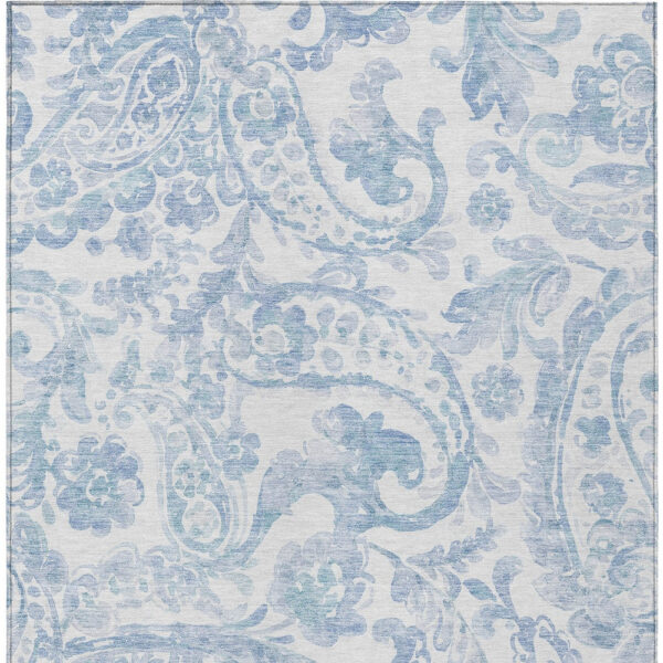 8' X 10' Sky Blue Denim Blue And Ivory Paisley Washable Indoor Outdoor Area Rug