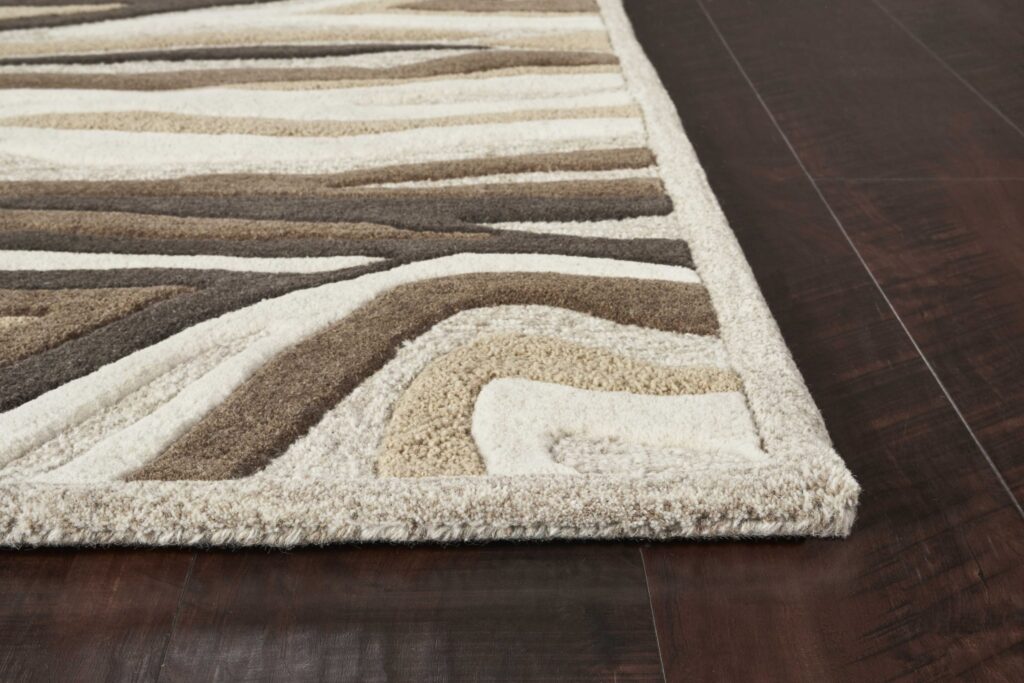 2'X4' Natural Beige Hand Tufted Abstract Waves Indoor Accent Rug