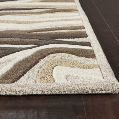 2'X4' Natural Beige Hand Tufted Abstract Waves Indoor Accent Rug
