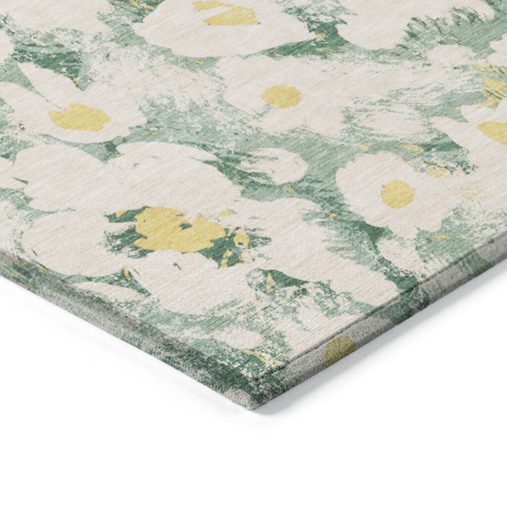 9' X 12' Green Floral Washable Non Skid Indoor Outdoor Area Rug