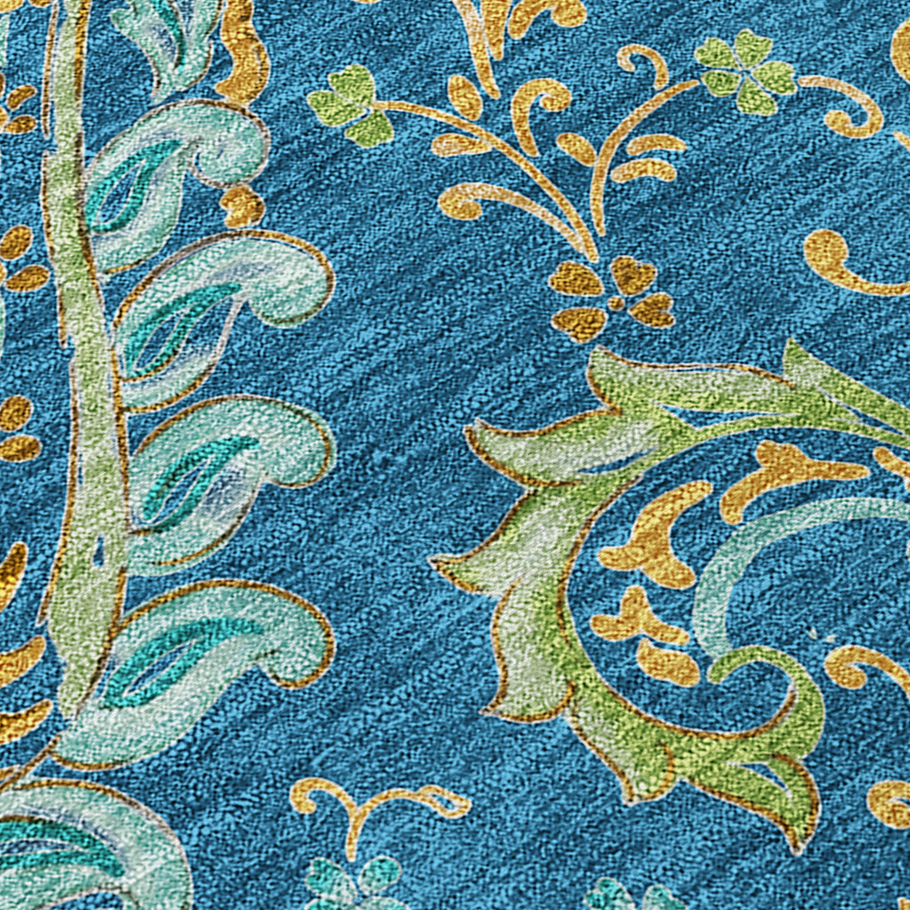 9' X 12' Navy Blue Paisley Washable Non Skid Indoor Outdoor Area Rug