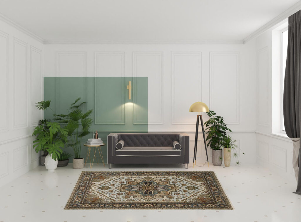 6' X 9' Ivory Beige Blue Orange Gold Green Grey And Rust Oriental Power Loom Stain Resistant Area Rug With Fringe