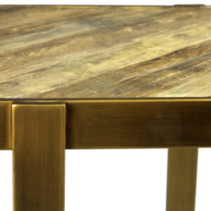 24" Brass And Brown Solid Wood And Iron Square End Table