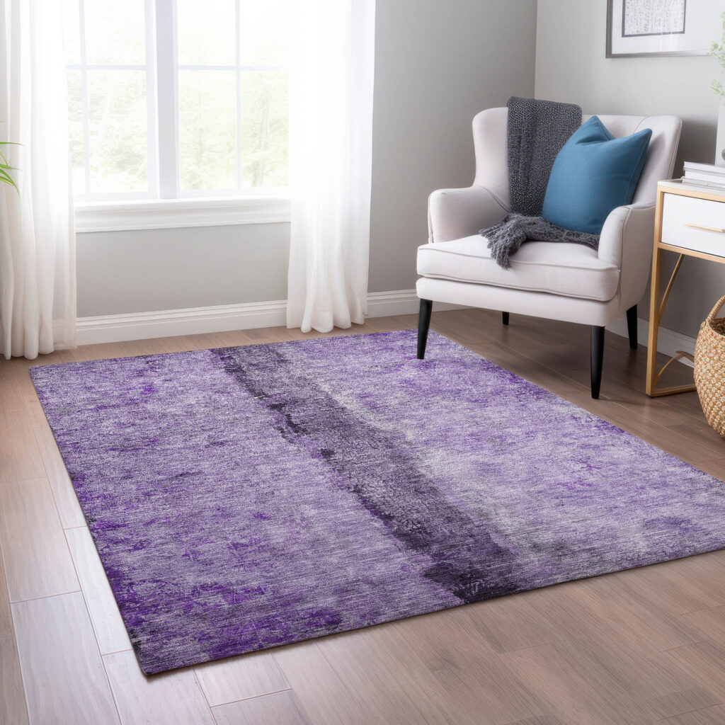 3' X 5' Purple And Lavender Abstract Washable Indoor Outdoor Area Rug