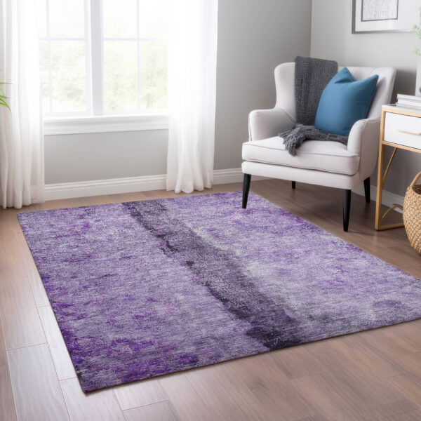 3' X 5' Purple And Lavender Abstract Washable Indoor Outdoor Area Rug
