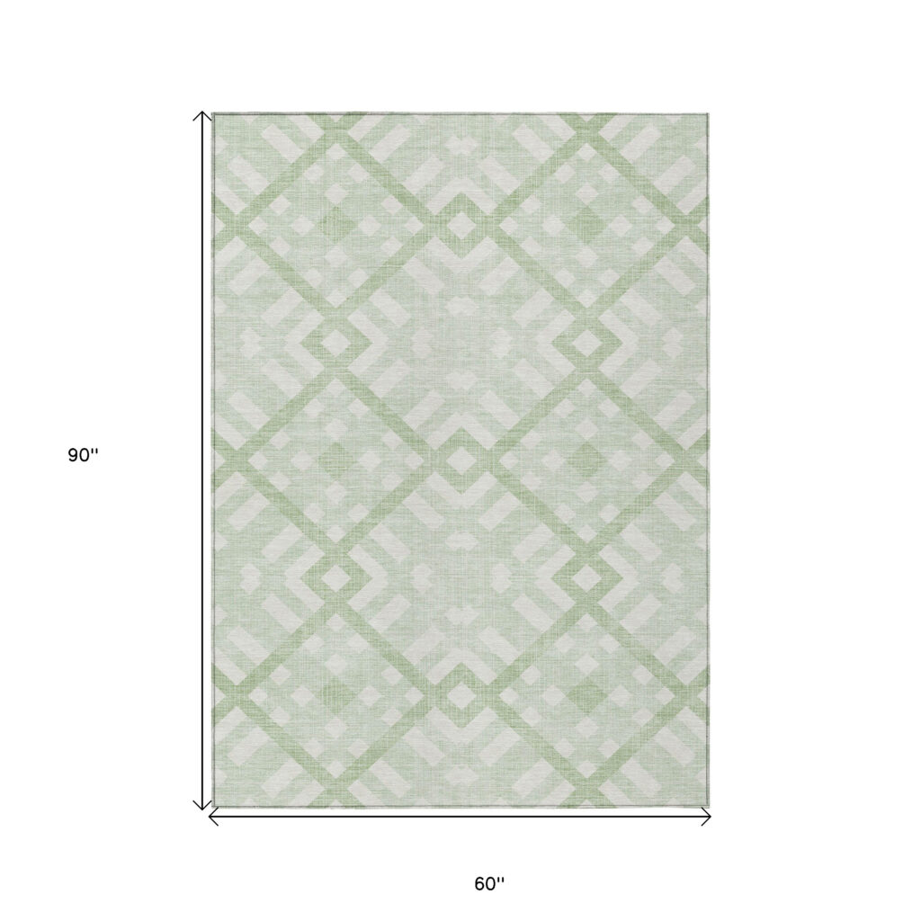 5' X 8' Mint Green And Ivory Geometric Washable Indoor Outdoor Area Rug