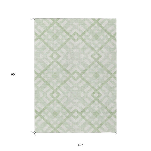 5' X 8' Mint Green And Ivory Geometric Washable Indoor Outdoor Area Rug