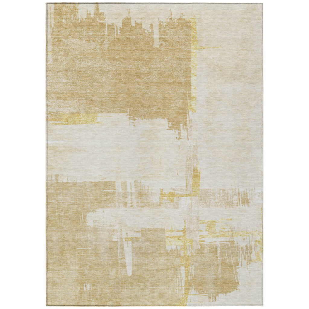 9' X 12' Beige Gold And Tan Abstract Washable Indoor Outdoor Area Rug