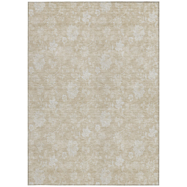 9' X 12' Beige Tan And Ivory Floral Washable Indoor Outdoor Area Rug