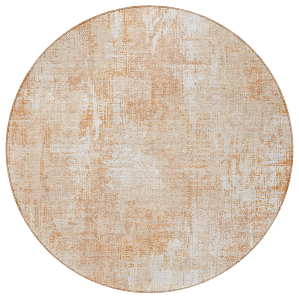 8' Coral Peach And Ivory Round Abstract Washable Indoor Outdoor Area Rug