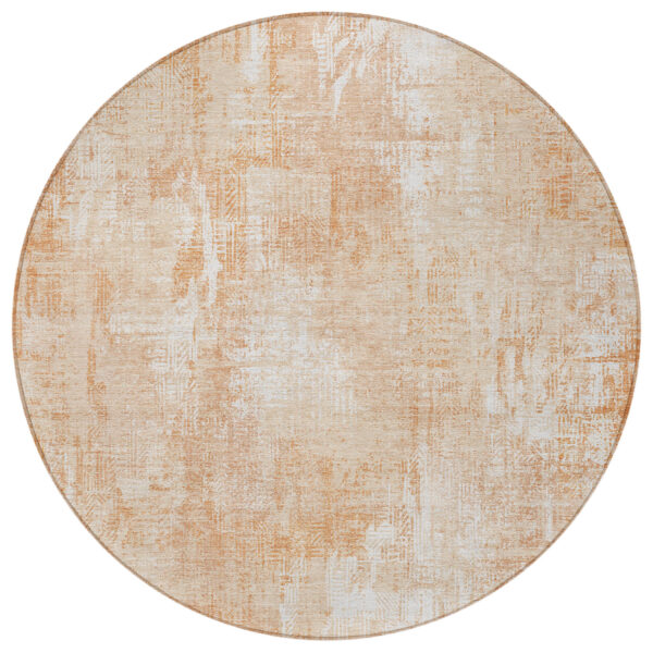 8' Coral Peach And Ivory Round Abstract Washable Indoor Outdoor Area Rug