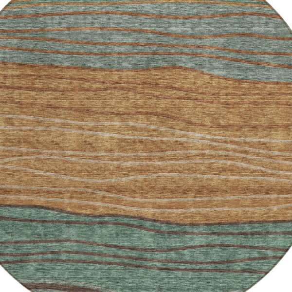 8' Terra Cotta Copper And Beige Round Striped Washable Indoor Outdoor Area Rug