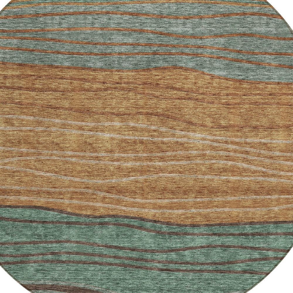 8' Terra Cotta Copper And Beige Round Striped Washable Indoor Outdoor Area Rug