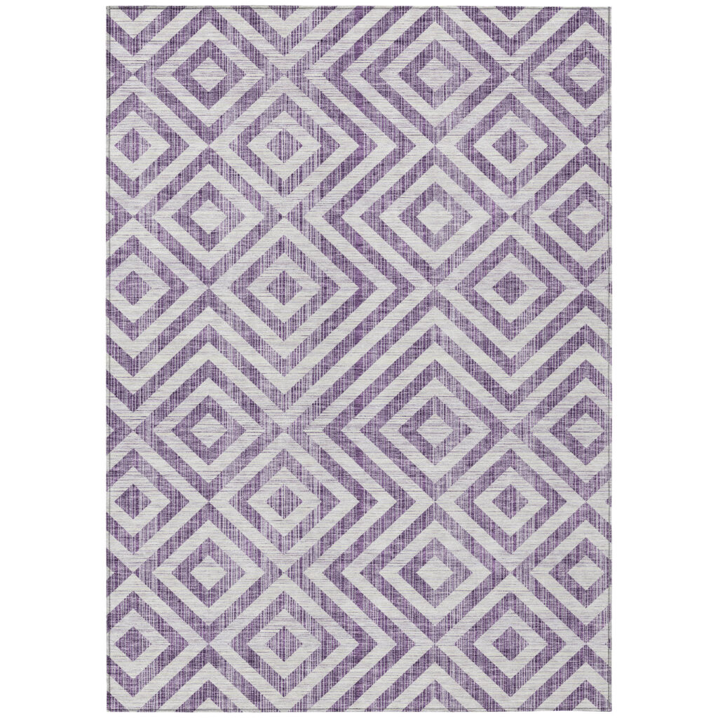 9' X 12' Purple And Ivory Geometric Washable Indoor Outdoor Area Rug