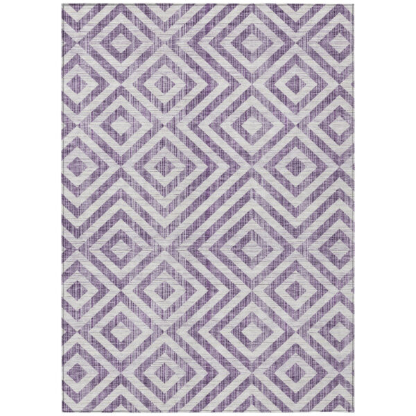 9' X 12' Purple And Ivory Geometric Washable Indoor Outdoor Area Rug