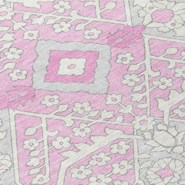 8' X 10' Pink Ivory And Gray Floral Washable Indoor Outdoor Area Rug