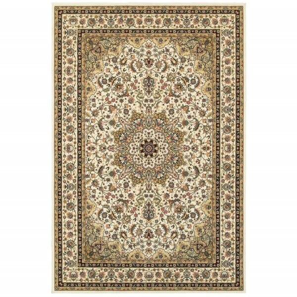 3' X 6' Ivory Beige Machine Woven Oriental Indoor Area Rug