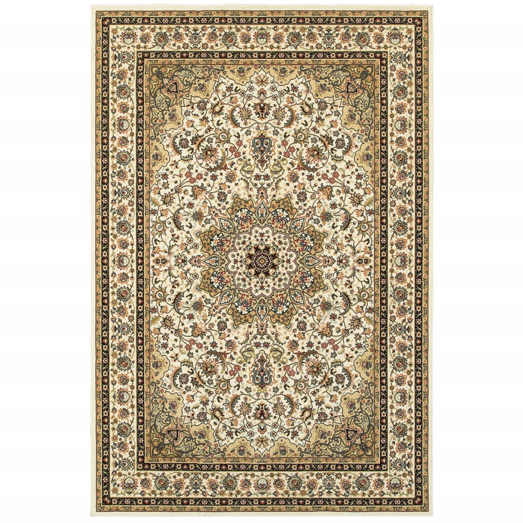 3' X 6' Ivory Beige Machine Woven Oriental Indoor Area Rug