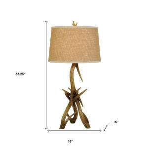 33" Brown Antlers Table Lamp With Brown Empire Shade