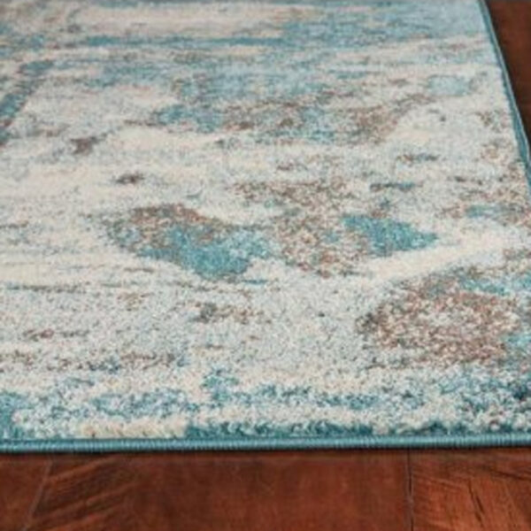 8'X10' Ivory Teal Machine Woven Abstract Watercolor Indoor Area Rug