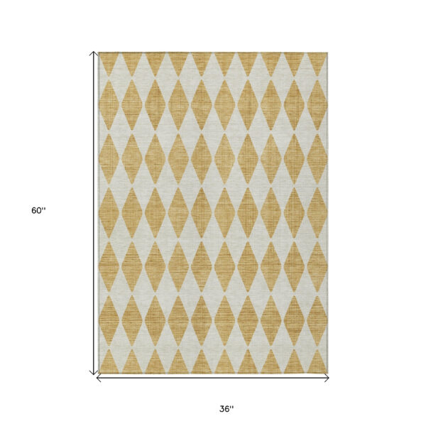 3' X 5' Gold Geometric Washable Indoor Outdoor Area Rug