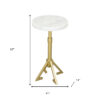 22" White And Gold Marble And Iron Round Pedestal End Table