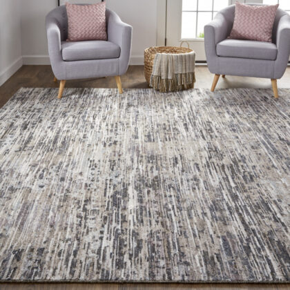 10' X 13' Gray Blue And Silver Wool Abstract Hand Knotted Area Rug