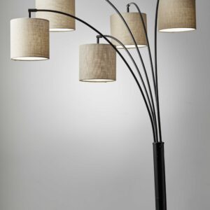 82" Bronze Five Light Tree Floor Lamp With Beige Fabric Drum Shade