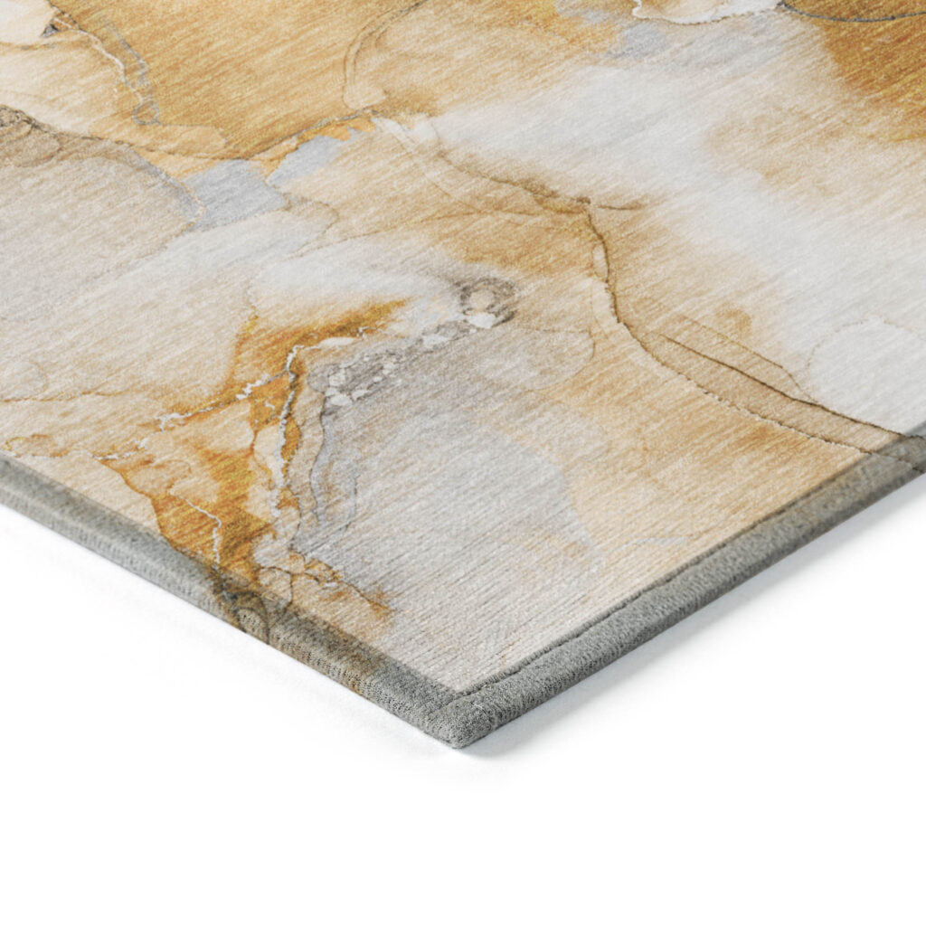 2' X 3' Orange and Ivory Abstract Washable Non Skid Indoor Outdoor Area Rug