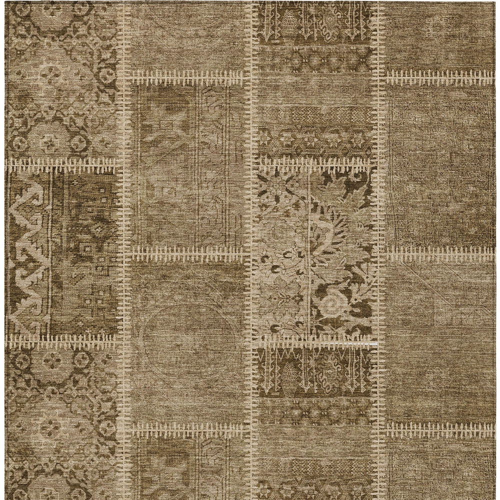 5' X 8' Brown And Beige Patchwork Washable Indoor Outdoor Area Rug