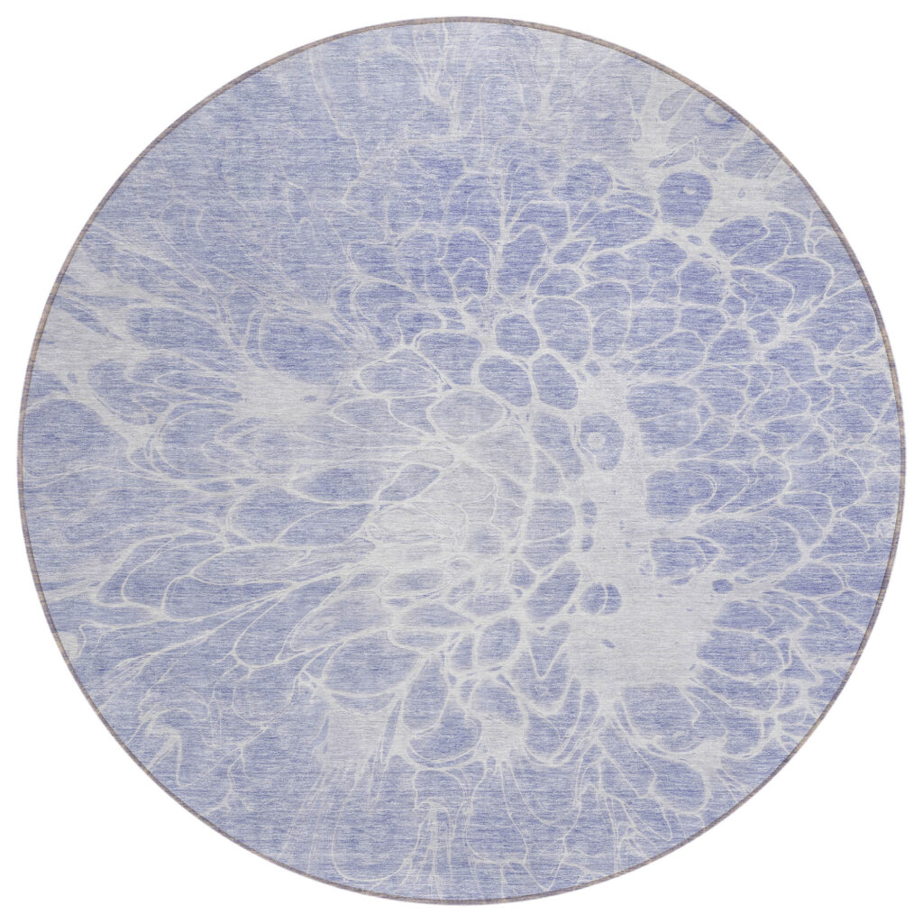 8' Lavender Ivory And Lilac Round Abstract Washable Indoor Outdoor Area Rug