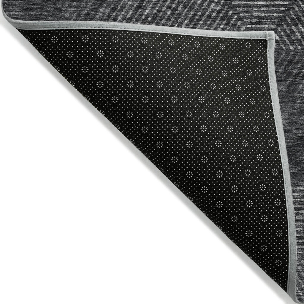 8' Charcoal Gray And Silver Round Geometric Washable Indoor Outdoor Area Rug