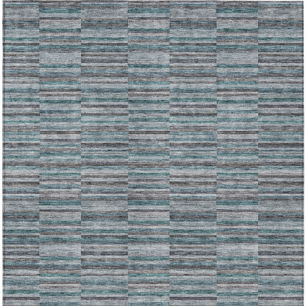 8' X 10' Teal Blue Aqua And Gray Striped Washable Indoor Outdoor Area Rug
